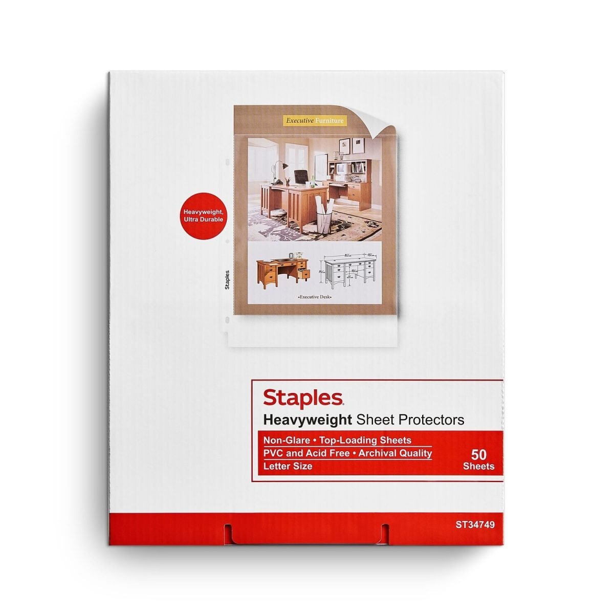Staples Heavyweight Non-Glare Sheet Protector, 8.5" x 11", Clear, 50/Box (34749) - Image 1