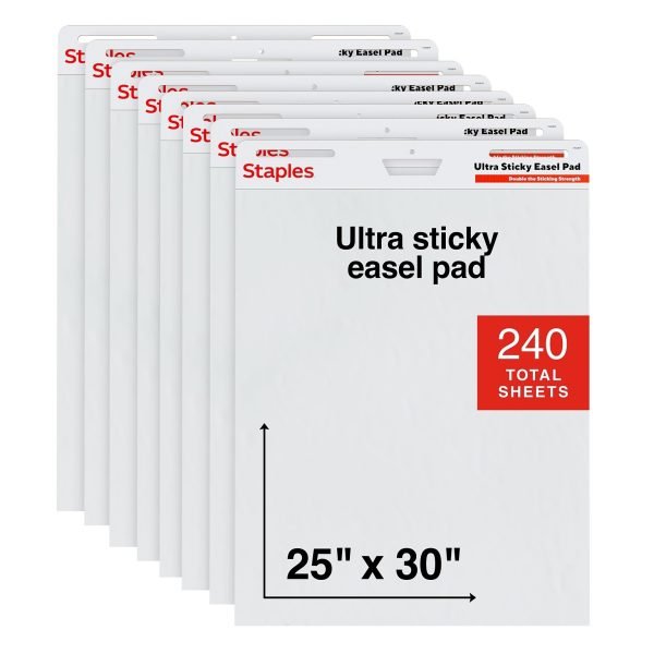 Staples Ultra Sticky Easel Pad, 25" x 30", 30 Sheets/Pad, 8 Pads/Pack (ST62838)
