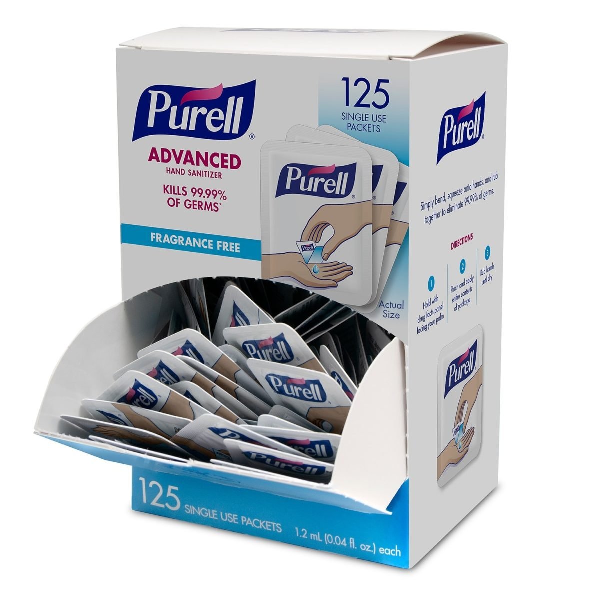 PURELL SINGLES Advanced 70% Alcohol Gel Hand Sanitizer, 125/Box (9630-12-125CTNS) - Image 1