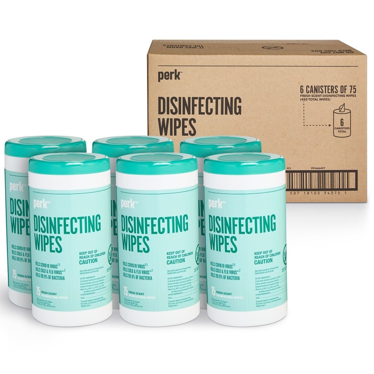 Perk™ Disinfecting Wipes, Fresh, 75 Wipes/Pack, 6/Carton (PK56664CT) - Image 1