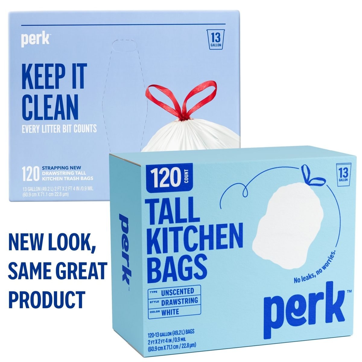 Perk™ 13 Gallon Kitchen Trash Bag, 28" x 24", Low Density, 0.9 mil, White, 120 Bags/Box (PK56750) - Image 2