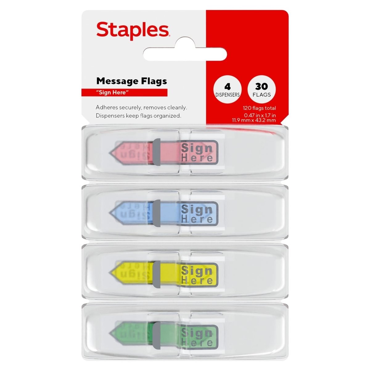 Staples "Sign Here" Message Flags, Assorted Colors, 120 Flags/Pack (ST62860) - Image 1