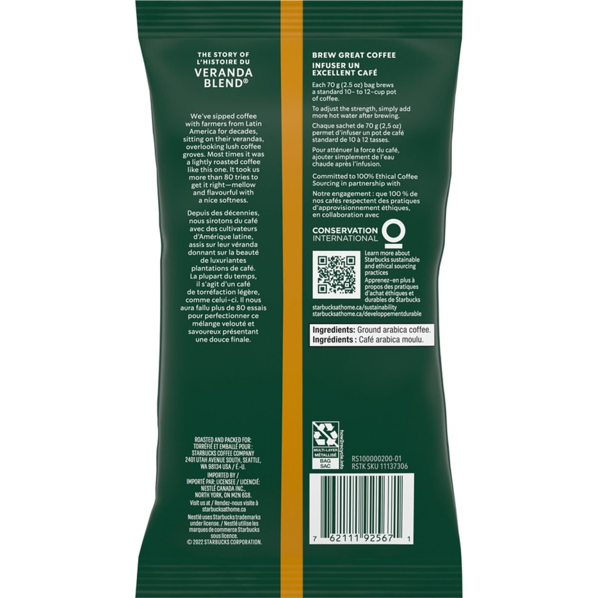 Starbucks Veranda Blend Ground Coffee, Blonde Roast, 2.5 oz., 18/Box (11020676) - Image 2