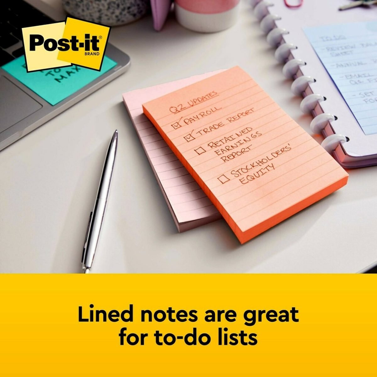 Post-it Greener Recycled Notes, 4" x 6", Sweet Sprinkles Collection, Lined, 100 Sheet/Pad, 5 Pads/Pack (6605PKRPA) - Image 3