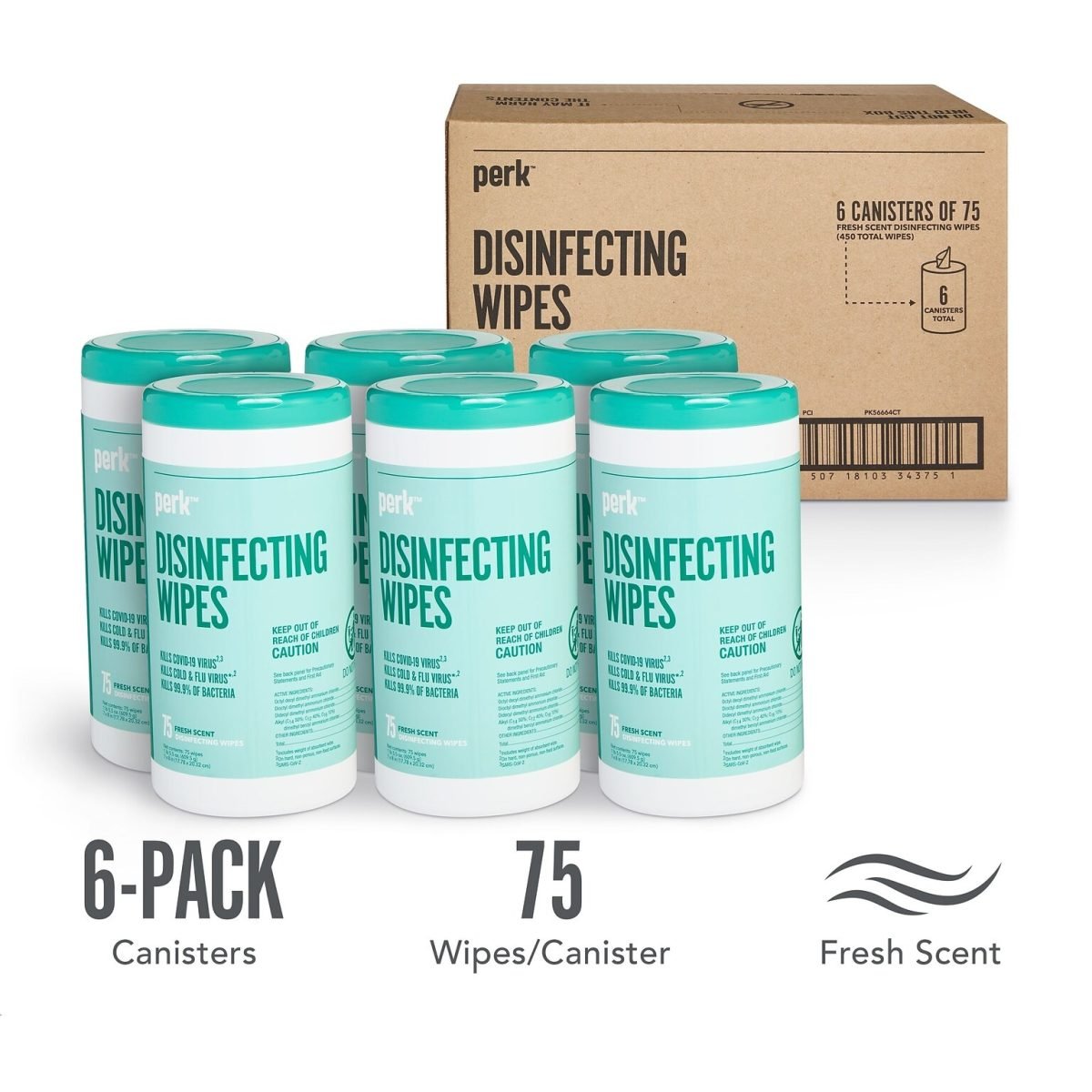 Perk™ Disinfecting Wipes, Fresh, 75 Wipes/Pack, 6/Carton (PK56664CT) - Image 2