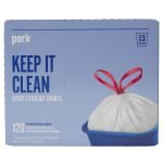 Perk™ 13 Gallon Kitchen Trash Bag, 28" x 24", Low Density, 0.9 mil, White, 120 Bags/Box, 3 Boxes/Carton (PK56750CT)