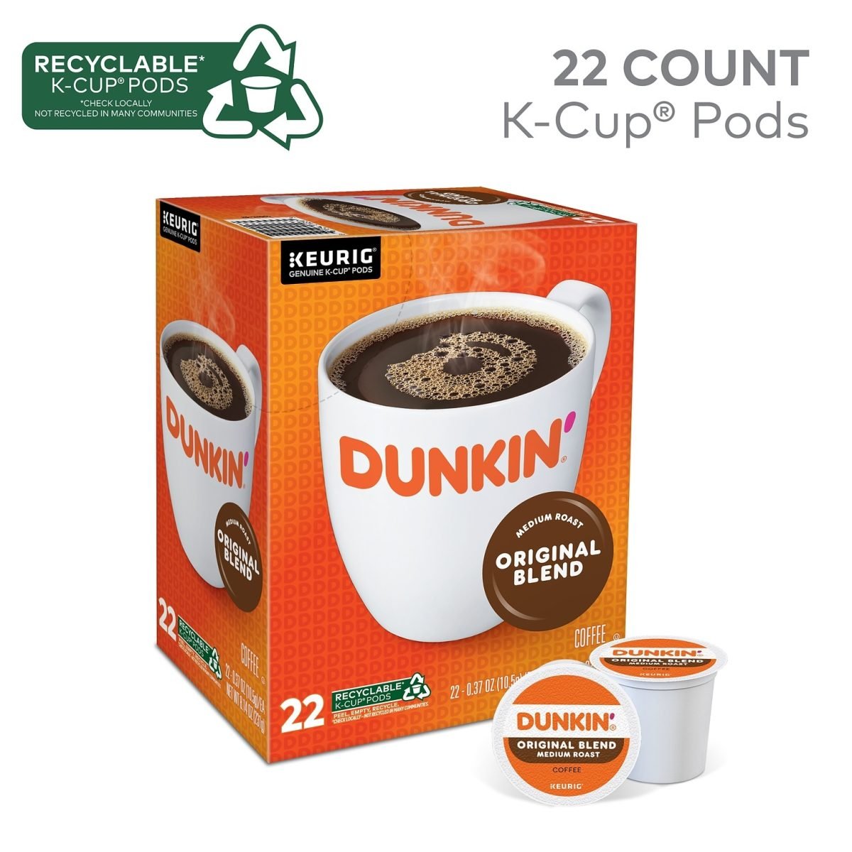 Dunkin' Original Blend Coffee Keurig® K-Cup® Pods, Medium Roast, 22/Box (400845) - Image 2