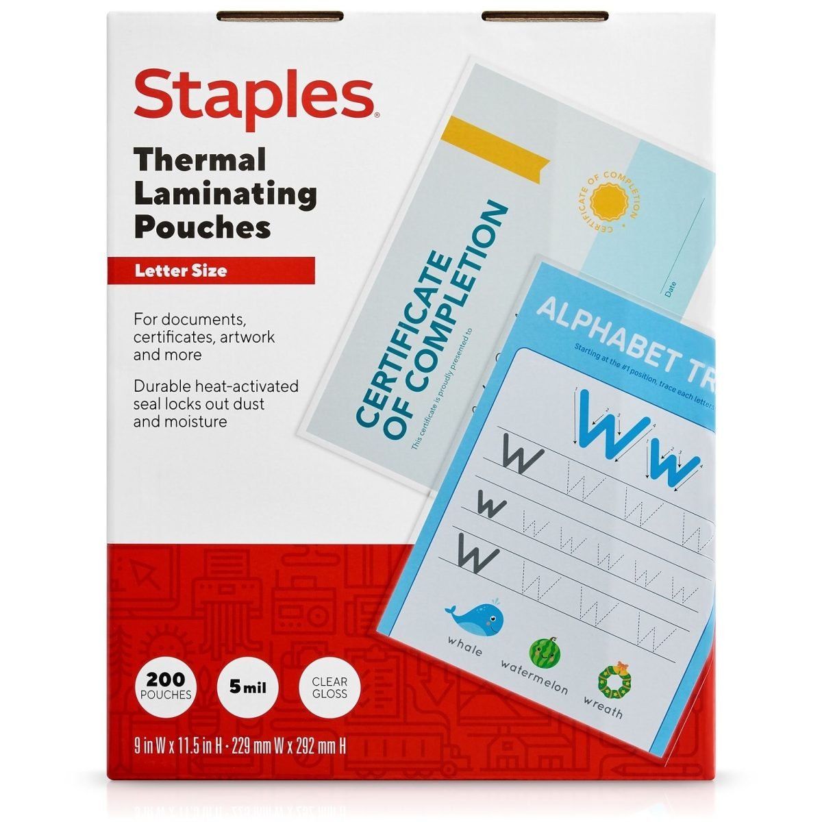 Staples Thermal Laminating Pouches, Letter Size, 5 Mil, 200/Pack - Image 1