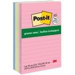 Post-it Greener Recycled Notes, 4" x 6", Sweet Sprinkles Collection, Lined, 100 Sheet/Pad, 5 Pads/Pack (6605PKRPA)