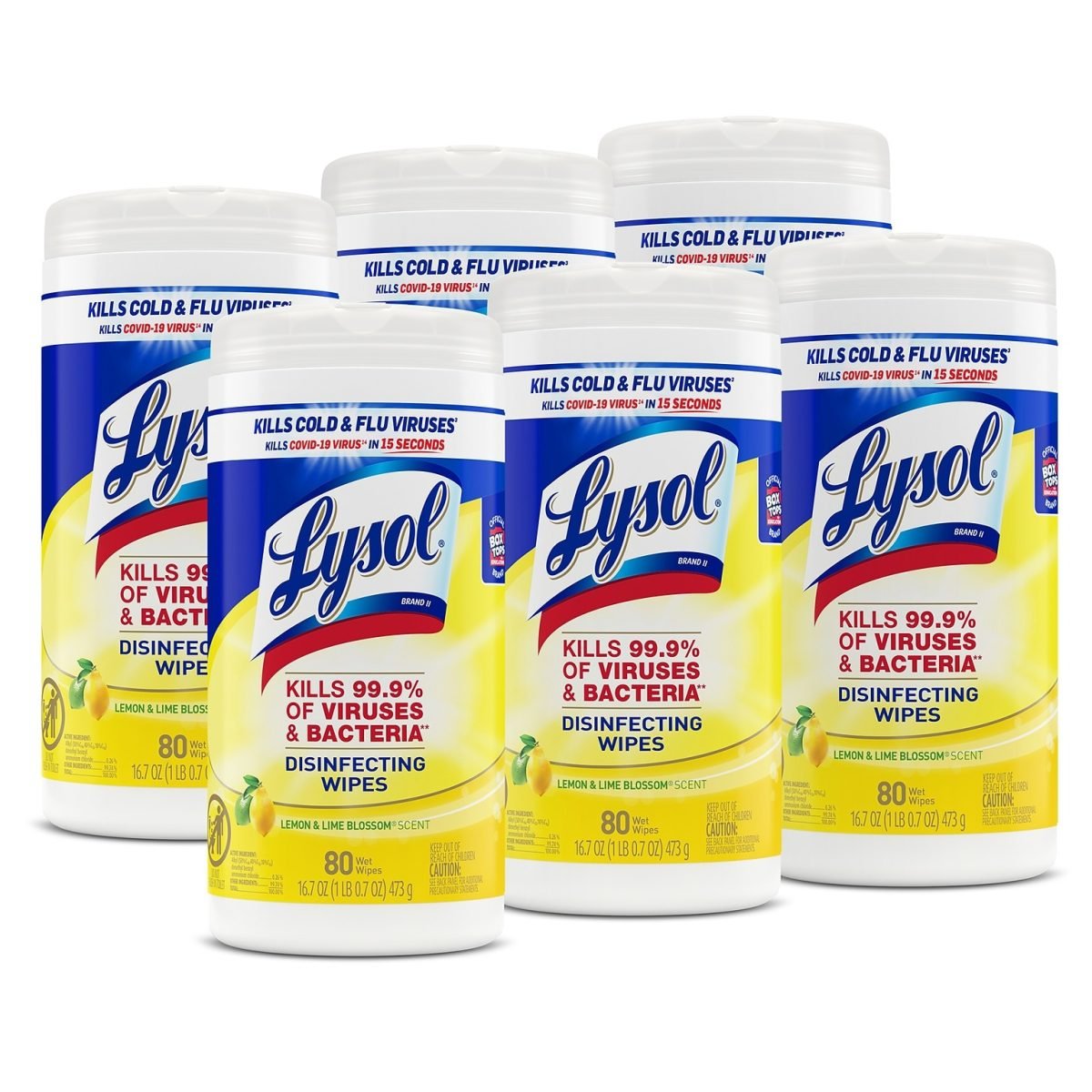 Lysol Disinfecting Wipes, Lemon & Lime Blossom, 80 Wipes/Canister, 6 Canisters/Carton (1920077182CT) - Image 1