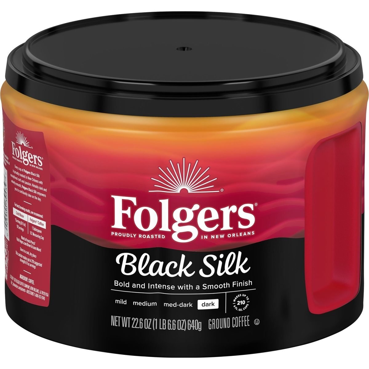 Folgers Black Silk Ground Coffee, Dark Roast, 22.6 oz., Each (SMU30439) - Image 1