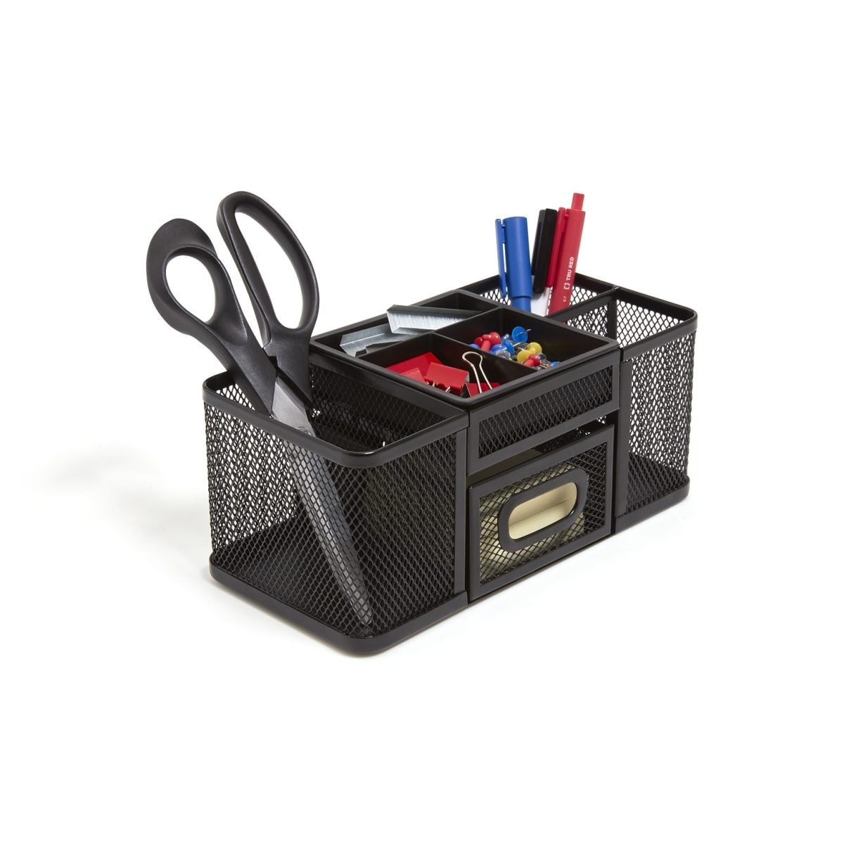 TRU RED™ 7-Compartment Wire Mesh Accessory Holder, Matte Black (TR57541) - Image 1