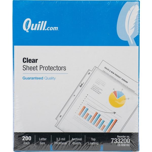 Quill Brand® Top-Loading Sheet Protectors, Heavyweight, 8.5" x 11", 3.3 Mil, Clear, 200/Box (733200)