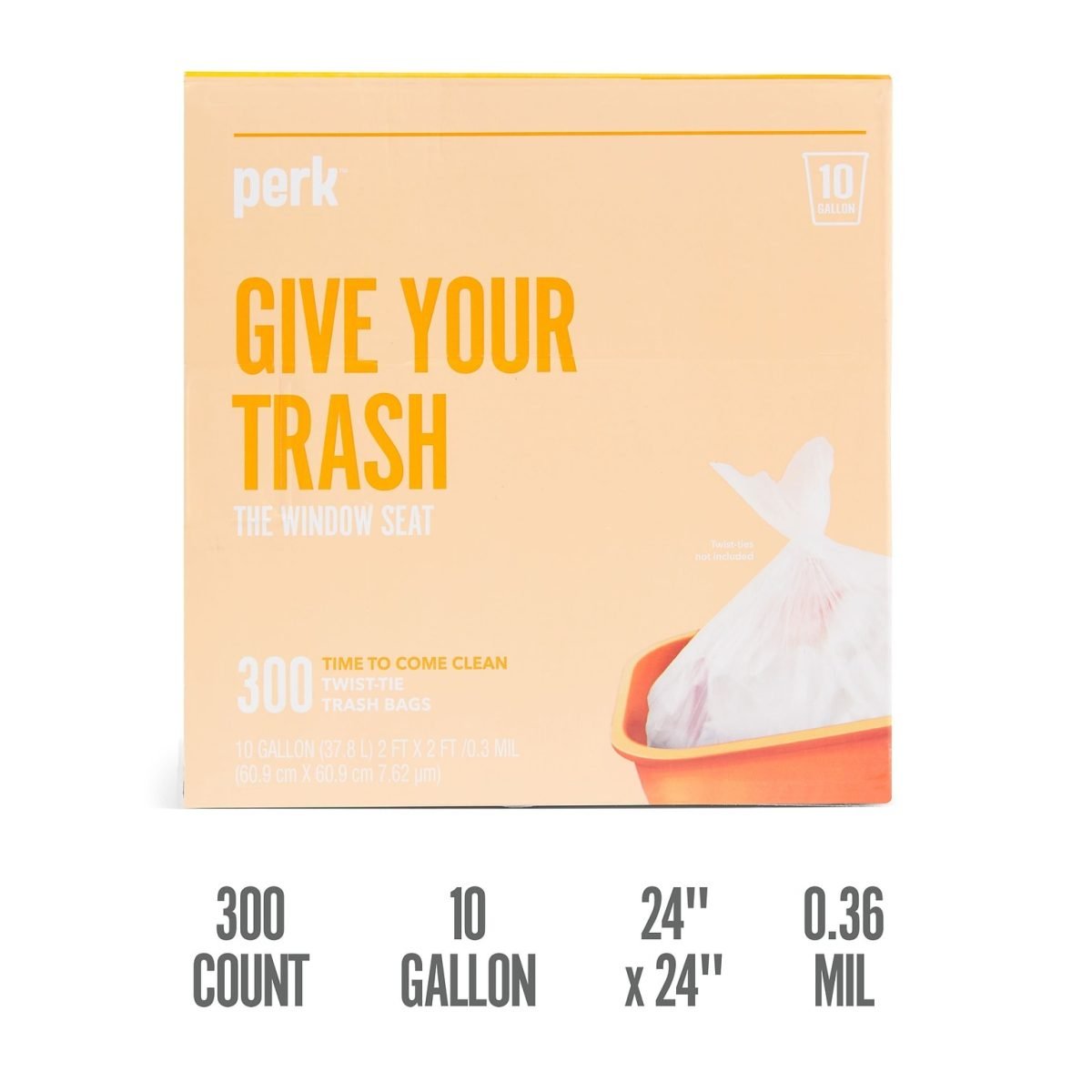 Perk™ 10 Gallon Kitchen Trash Bag, 24" x 24", High Density, 0.36 mil, Clear, 300 Bags/Box (PK56746) - Image 2