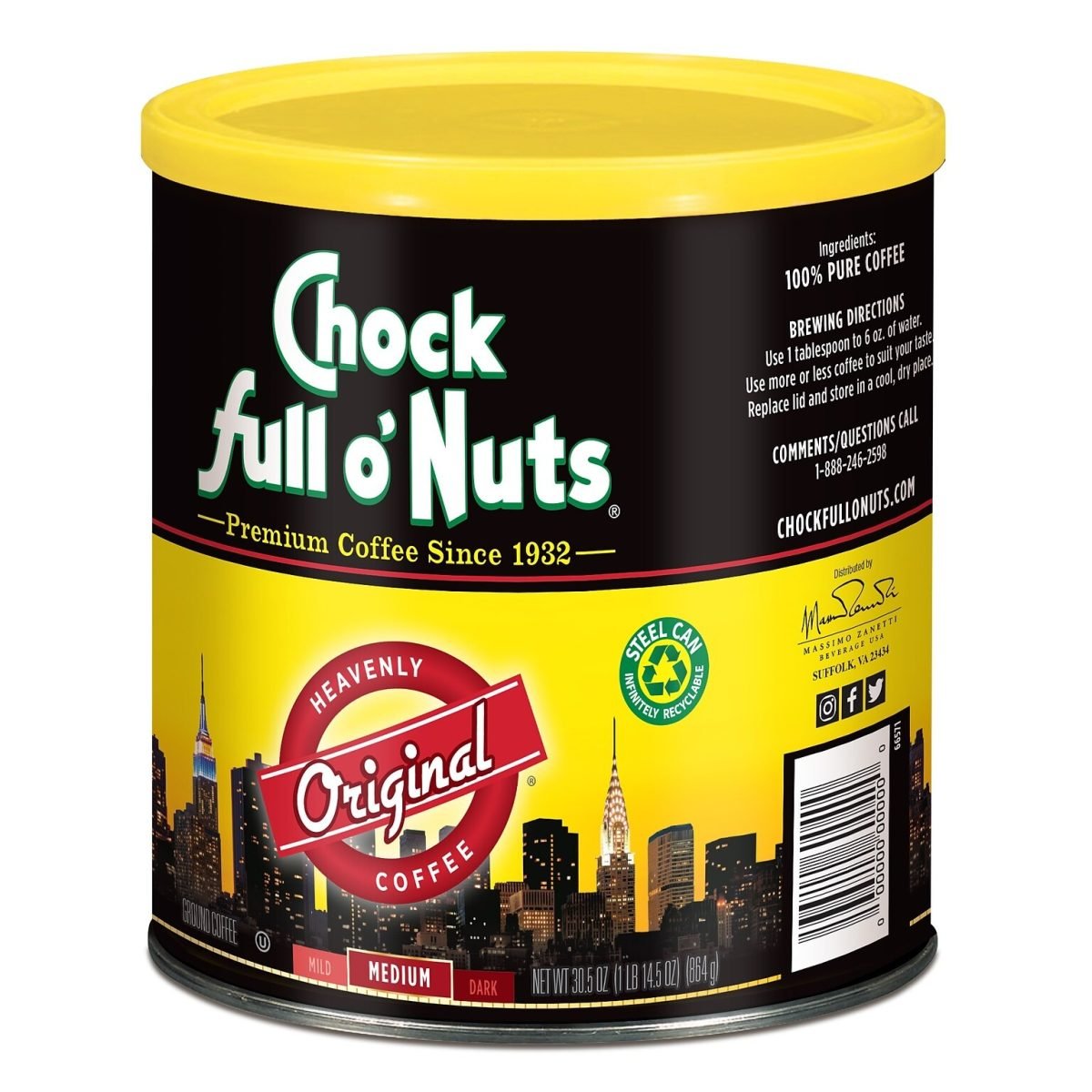 Chock full o'Nuts Original Blend Ground Coffee, Medium Roast, 30.5 oz. (MZB13000) - Image 2