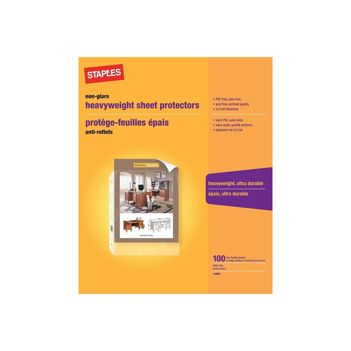 Staples Heavy Weight Sheet Protectors, 8.5" x 11", Clear, 100/Box (13860-CC) - Image 1